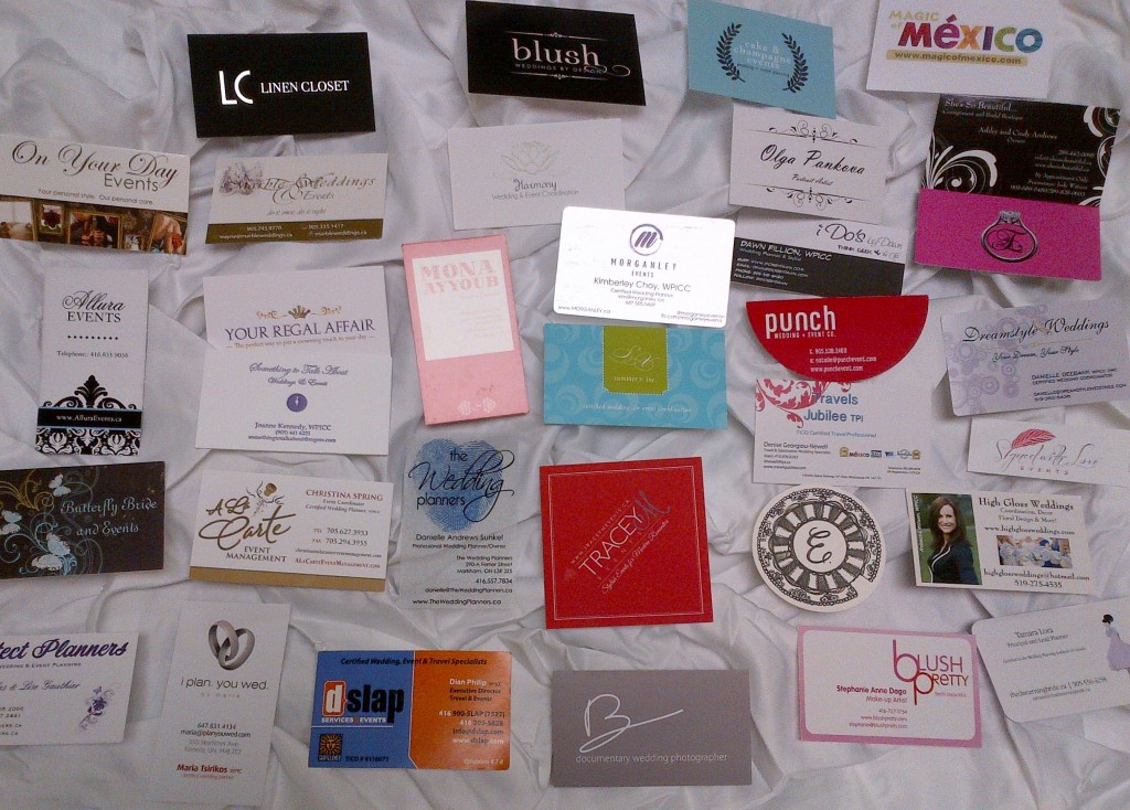 a bunch of wedding planners business cards