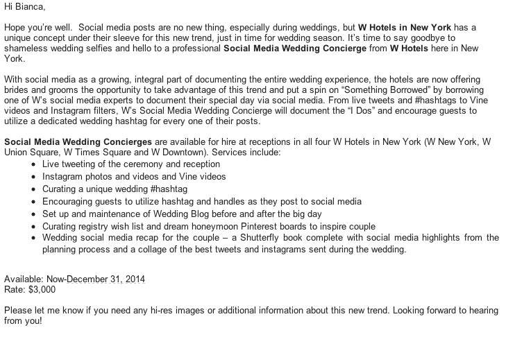 wedding social media concierge w hotel new york