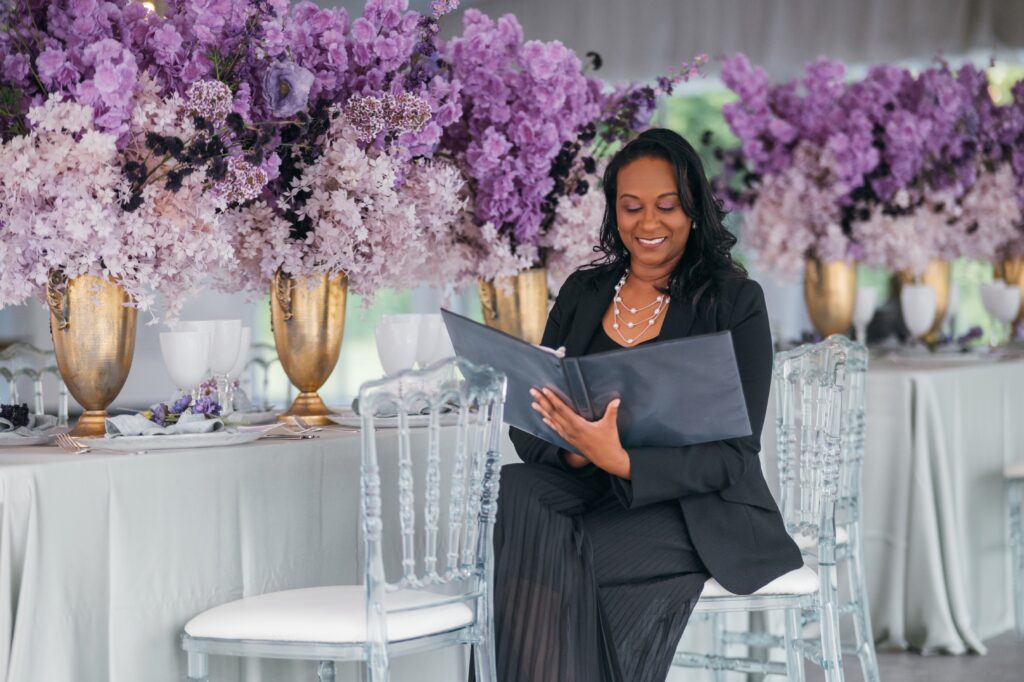 WPIC Certified Wedding Planner working at tented wedding