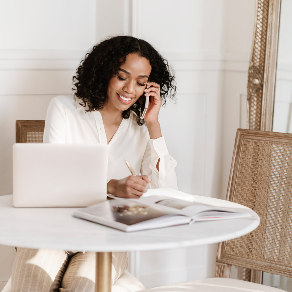 a wedding planner working at her table