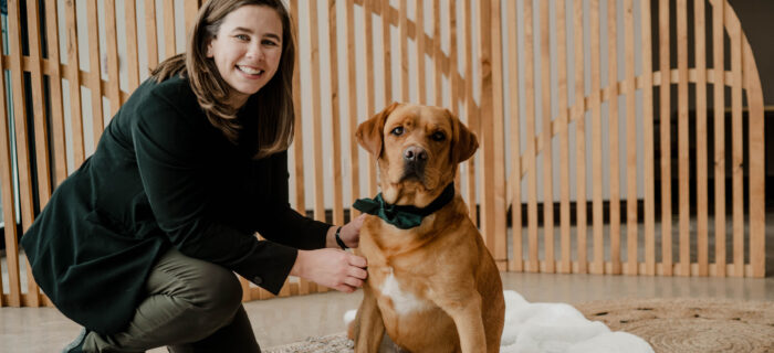 Dog at wedding with professional dog handler