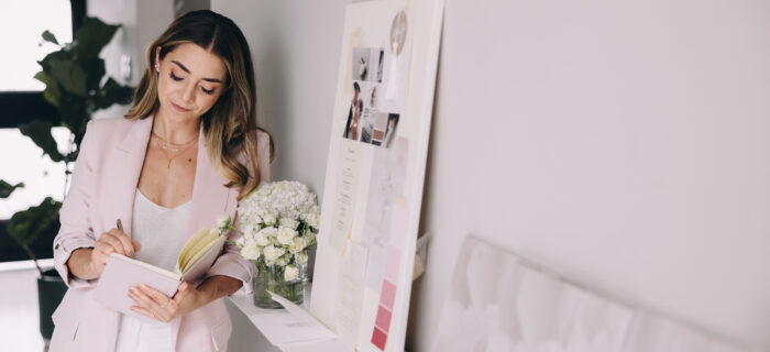 wedding planner in her office