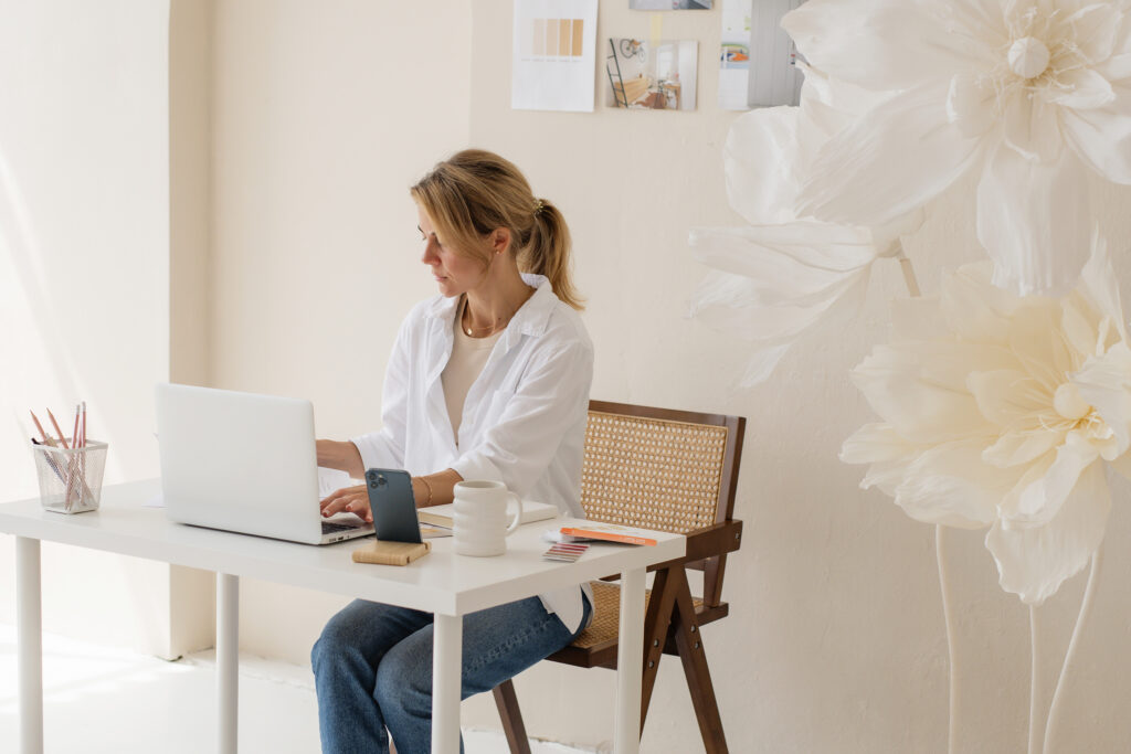Wedding planner working at her desk
