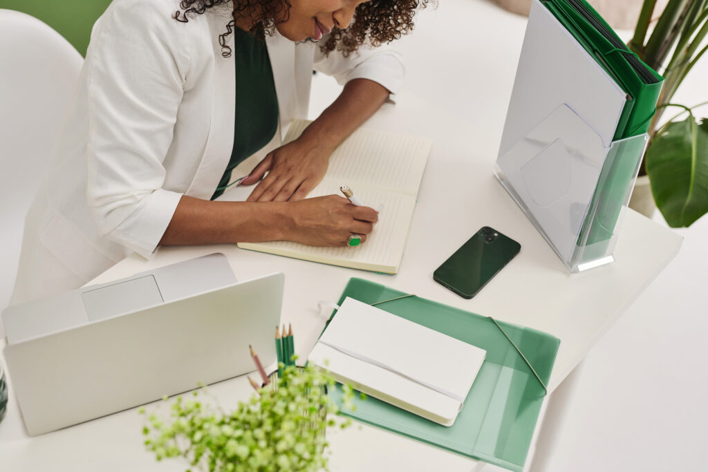 wedding planner working at her desk