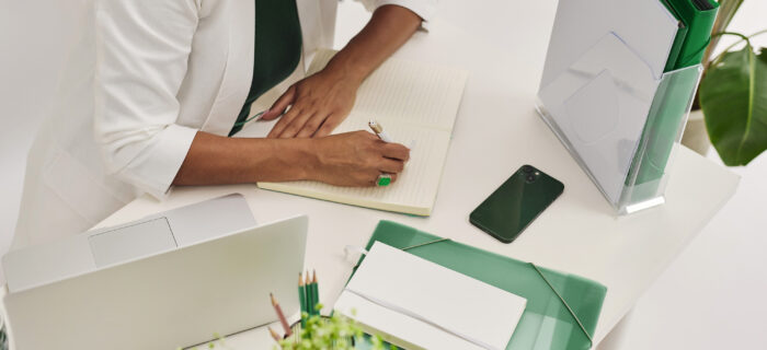 wedding planner working at her desk